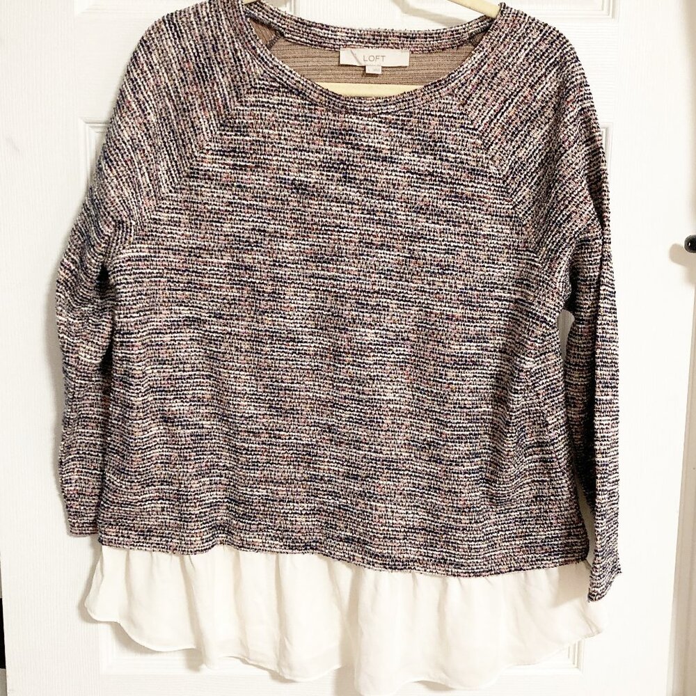 Loft Textured Mixed Media 3/4 Sleeve Top NWT Size L